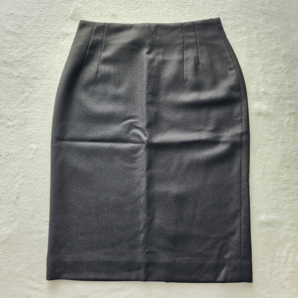Vintage Pencil Skirt Womens 8 Black Pure Virgin Wool Lined Slit‎ Professional